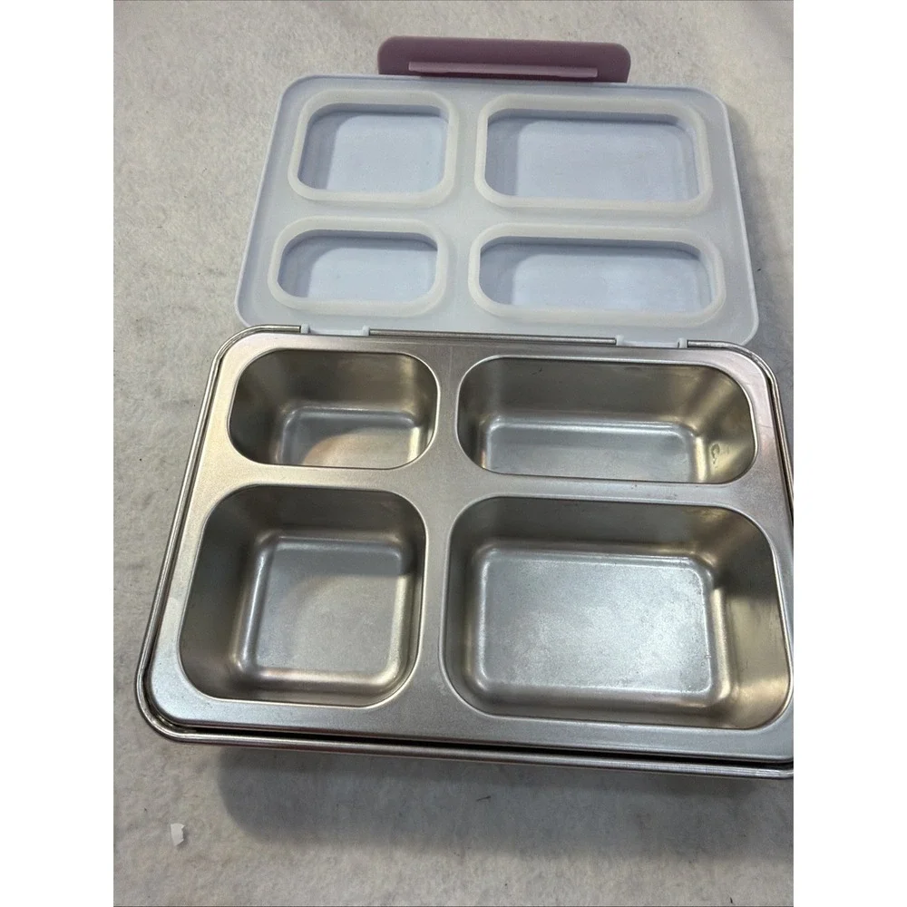 Cat & Jack Kids Purple Lunch Box 4 Compartment Snap Lid Plastic & Metal Horses